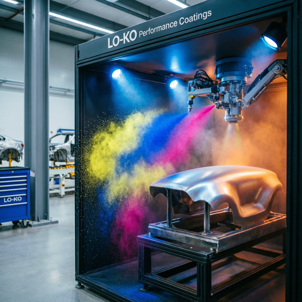 Powder coating process with multi-color application