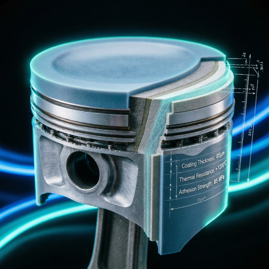 XR2 piston coating cross-section technical view